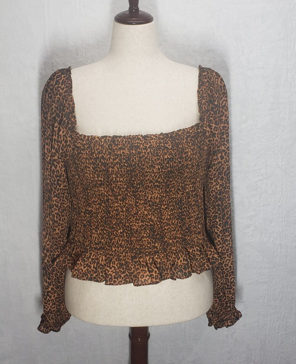 Wayf Leopard Print Milkmaid Top NWT Women’s Plus 3X Smocked Puff Sleeve Whimsy